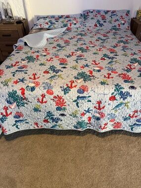 Vera Bradley Anchors Away Seashore Beachy Quilt King Comforter 2 Pillow Shams